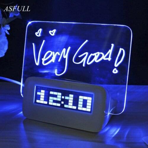 ASFULL LED digital alarm clock Fluorescent with Message Board USB Port Hub Desk Table Clock led desk clock With Calendar