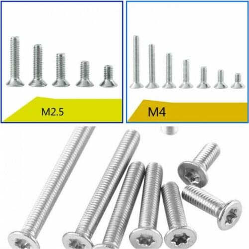 304 A2-70 M 2.5 M3 M4 Stainless Steel Torx Countersunk Screw Six-Lobe Flat Head Machine Security Screws 25 PCS