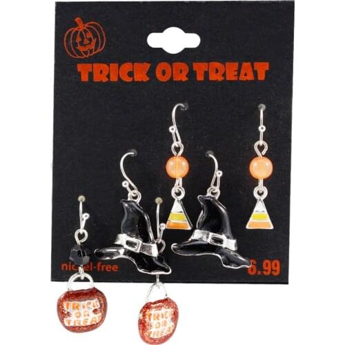 3 Pairs/set Halloween Drop Earrings For Women Girls Pumpkin Witch Hat Dangle Earrings Halloweens Party Accessories Jewelry Gifts