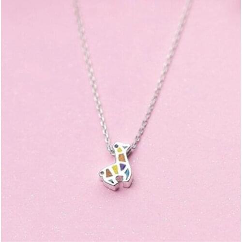 New Fashion Colorful Giraffe Cute Animal Clavicle Chain Charm Necklace for Women 925 Sterling Silver Jewelry Mujer Colar SN238