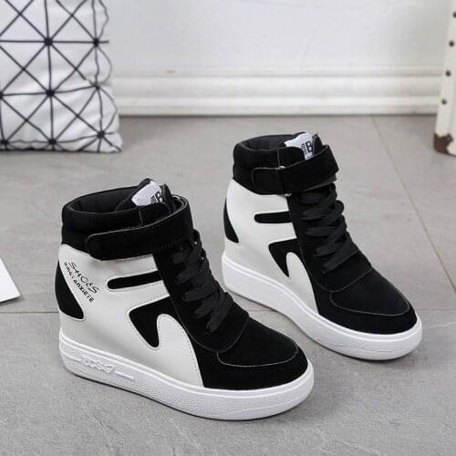 2021 Women Vulcanize Shoes Casual Shoes Platform Hidden Walking Sneakers PU Leather Shoes Woman High Top White Shoes