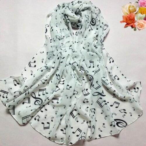 Women Lady Medium Musical Note Chiffon Neck Scarf Shawl Muffler Scarves White Sunscreen Scarf Women Luxury Leisure Scarves