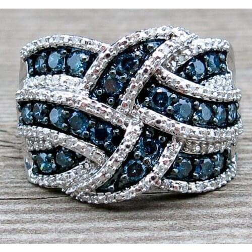 Hot Sale Blue Zircon Stone Band S925 Sterling Silver Color Big Rings for Women Wedding Engagement Fashion Jewelry 2019