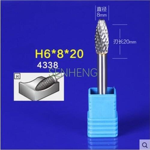 1Piece 4338 H6*8*20 Rotary burrs grinding head steel double groove type steel engraving woodworking milling cutter