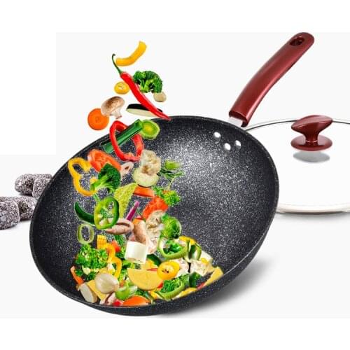 Non-stick Frying Pans Medical Stone Fine Iron Wok Without Oil Smoke Frying Pan Wok Kitchen Cookware Use for Gas Induction Cooker