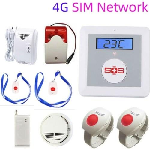 Wireless 4G SMS Alarm System Emergency SOS Neck Wrist Panic Button APP Remote Control 4G SIM Senior Elderly Healthcare Panel