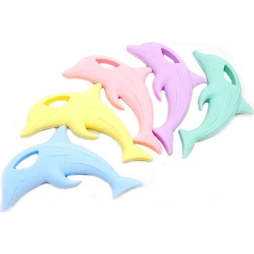Chenkai 10PCS BPA Free Silicone Dolphin Teether Baby Cartoon Pacifier Chewable Pendant Teething For DIY Infant Sensory Toys