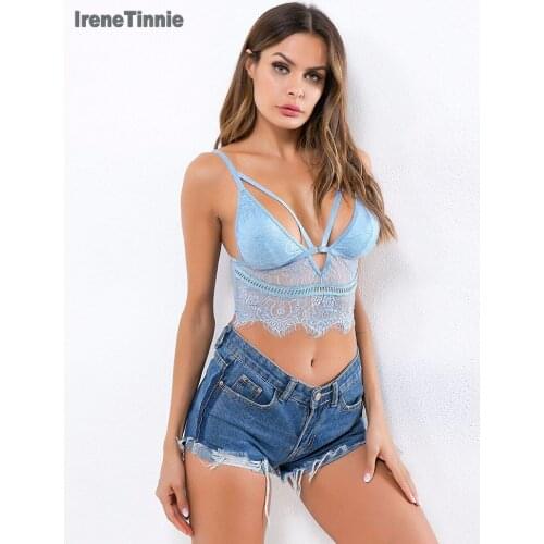 Irene Tinnie Elegant Lace Crop Top Summer Veach Backless Short Halter Tops Sexy Party Camis Gauze Metallic Women Tank Top
