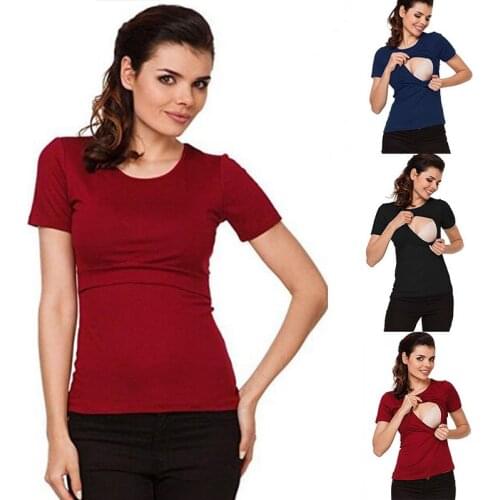 European and American fashion pregnancy top breastfeeding pure color T-shirt maternity short sleeve tops women nursing pyjama