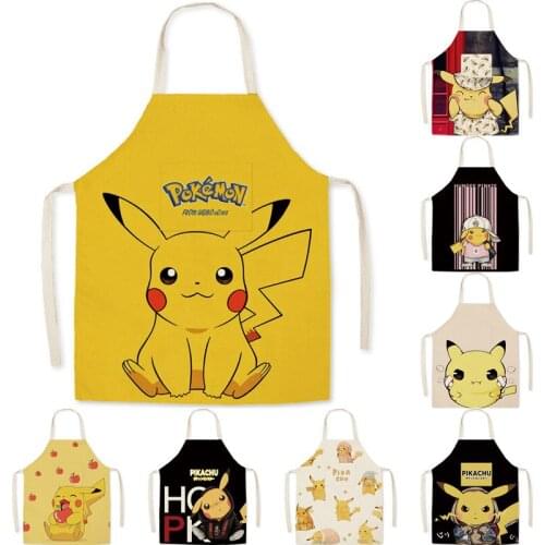 Pokemon Pikachu Cartoon Apron Children Adult Cooking Korean Kitchen Supplies Baking Accessories Womens Aprons Linen