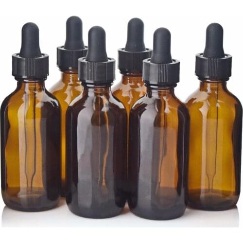 6pcs 60ml Dropper Bottle Empty Amber Brown Glass Eye Dropper Pipette Bottles for Organic Essential Oils Reagent Liquid Massage
