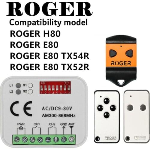 Garage Remote Control Receiver ROGER H80 TX22 E80 TX52R TX54R TX1 TX10 2CH 433MHz 433.92 AC DC 9-30V 24V Switch High Quality
