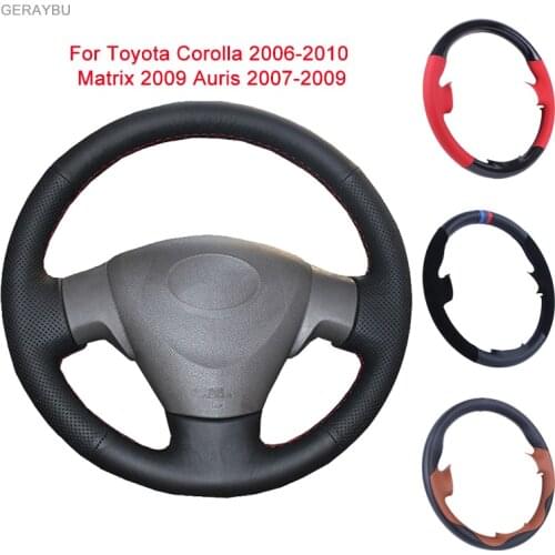 GERAYBU Custom DIY Black Leather Hand-sewn Car Steering Wheel Cover For Toyota Corolla 2006-2010 Matrix 2009 Auris 2007-2009