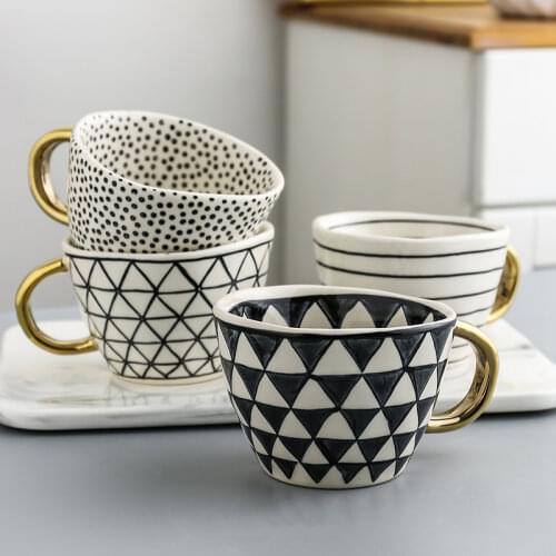 Handmade Irregular Shape Mugs With Gold Handle Ceramic Cup For Coffee Latte Milk Espresso Tableware Modern Home Decor Couple Cup