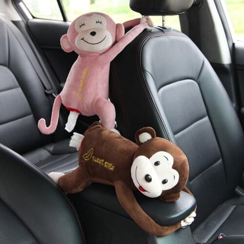 Car seat back creative car interior hanging tissue box cartoon cute pippi monkey armrest box pumping tissue box
