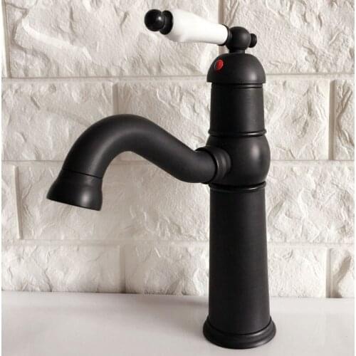 Bathroom Black Oil Rubbed Brass Ceramic Faucet 360 Swivel Spout Vanity Vessel Sink Mixer Tap Bathroom Washbasin Taps tnf368
