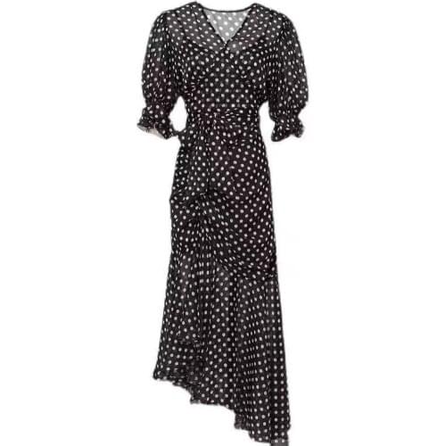 Fashion Traf Zevity Summer Dresses Light Elegant V-neck Polka Dot Short Sleeve Bow Sexy Midi Mermaid Dress Vestidos Mujer Robe