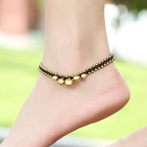 Fashion women vintage anklets chains ,new handmade braided ethnic foot chains,fashion brass bells ethnic anklets