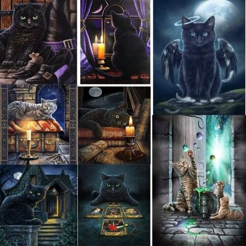 5D Poured Glue Diamond Painting Kits Scalloped Edge Animal Full Round Drill Stones Mosaic Cat Embroidery Art Handmade Decor Gift