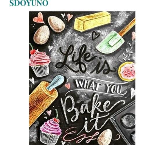SDOYUNO 60x75cm Oil Painting By Numbers Cake DIY Paint By Numbers On Canvas Blackboard Drawing Frameless Digital Painting