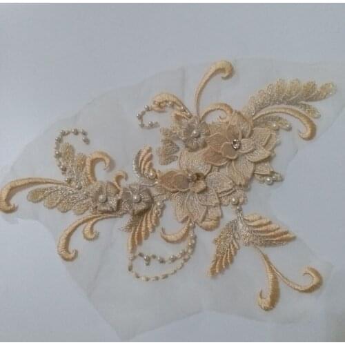 1pc 19*31cm embroidery patches lace Sequins beaded patches for clothes DIY sew on flower parches wedding dresses appliques