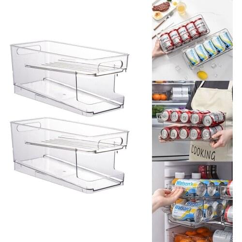 New 2 Tier Rolling Refrigerator Organizer Bins Soda Storage Rack Container Drink Beverage Dispenser For Freezer Kitchen