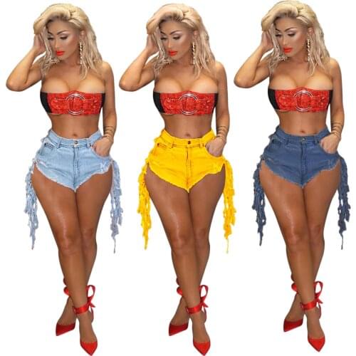 Nightclub Women Denim Shorts 2021 Zipper And Buttons Party Fashion Long Tassels Jeans Suit To Casual Lady Wears High Quality