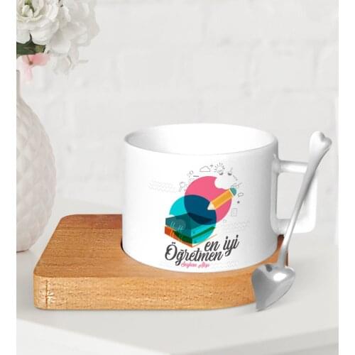Personalized Best Teacher Wood Altlıklı Ceramic Fincan-3