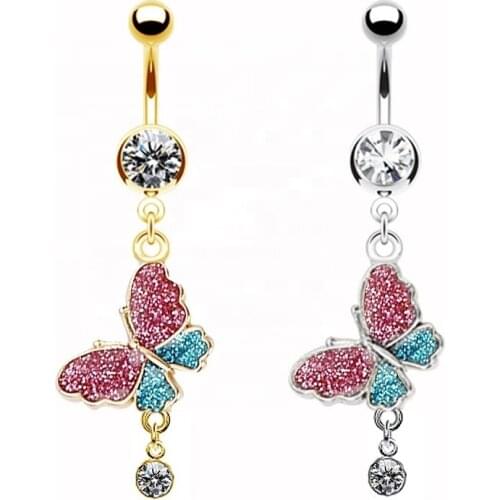 Belly Piercing colorfull glitter butterfly bling animal dangling Belly Button Ring belly navel ring body piercing jewelry