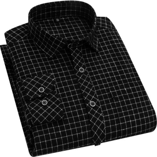 Men Shirt Long Sleeve Casual Striped Shirt & Plaid Shirt Man Middle Aged Pocket Soft Men Shirts Loose Camisas Hombre Streetwear