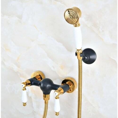 Luxury Gold Color Brass Black Oil Rubbed Bronze Wall Mounted Bathroom Hand Held Shower Head Faucet Set Bath Mixer Tap mna501