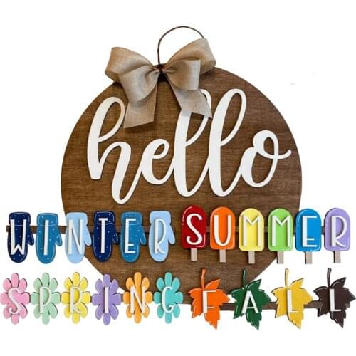 DIY Interchangeable Seasons Sign Welcome Door Hanger Door Decoration Wall Wreath Welcome Door Decoration Outdoor Sign Pendant