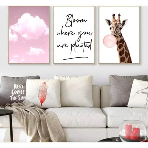 Nordic Canvas Giraffe Pink Cloud Picture Modern Wall Art Home Decor Module Living Room Kid Bedroom Nordic Home Decor Picture
