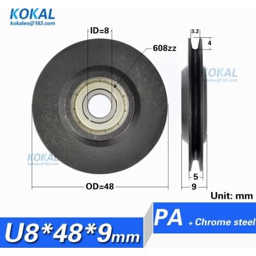 [U0848-5-9] 10PCS 608zz bearing coated with NYLON PA inner diameter 8mm elevator door sliding bearing pulley 0848uu