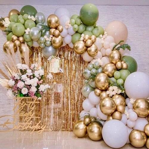 Sage Green Gold Balloons Arch Kit Garland Decor Olive Baby Shower Gender Jungle Neutral Metallic Chrome Confetti Graduation