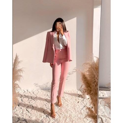 Za 2021 Women Chic Pink Fashion Autmn Office Lady Blazer V Neck Double Breasted Slim Jackets Elegant Stylish Women Jackets Coats