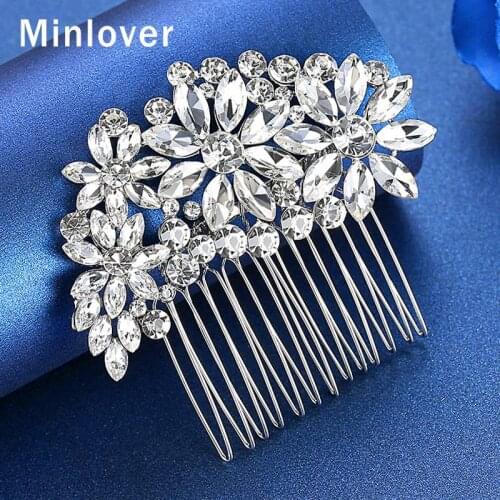 Minlover Pretty Silver Color Flower Bridal Hair Combs Tiaras Jewelry Sparkly Crystal Wedding Hair Accessories Hair Pins FS249