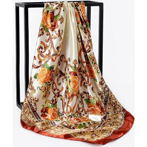 90*90CM Japanese and Korean Style Rose Flower Lady Simulation Silk Scarf Large Square Scarf Travel Sports Sun Protection Rayon