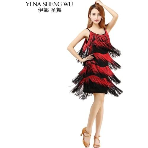 Sexy Latin Dance Costumes Tassel Dance Dress Woman Sleeveless Latin Dance Practice Dress Latin Salsa Samba Rumba Dance Clothing