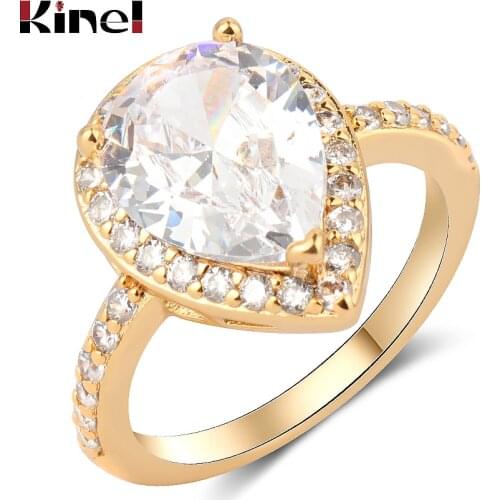 Kinel Luxury Female White Bridal Wedding Ring Fashion Silver Color Filled Jewelry Promise CZ Stone Engagement Rings For Women