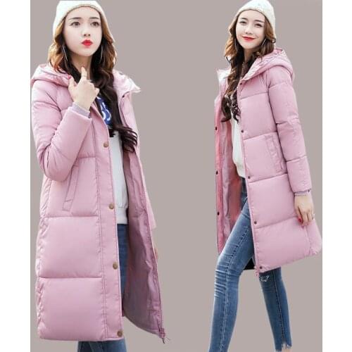 Winter Jacket Women Mid -Long Warm Hooded Fur Pocket Cotton Padded Parkas Sweat Girls Cold Outwear Jacket M -3xl