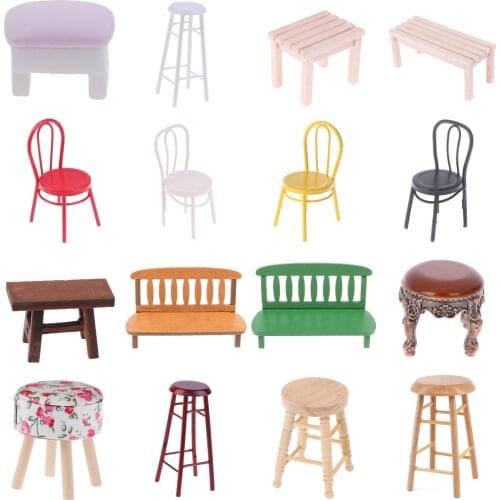 1/12 Dollhouse Miniature DIY Furniture Metal Plastic Wood Chair Doll House Accessories Toys for Baby Kids