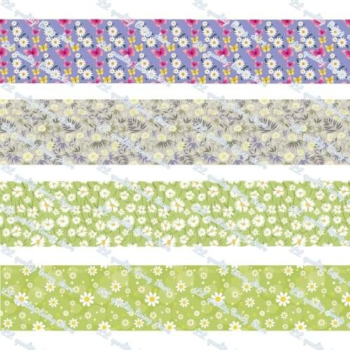 WL 1’ Beautiful Daisy Printed Grosgrain Ribbon Gift Wrapping Hair Bow Bowknot Christmas Wedding Diy Sewing Decoration 50 yards