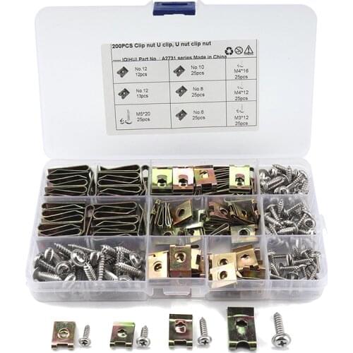 200PCS/set Spire Clips U Nuts Fasteners Flange Self Tapping Screws Parts Assortment Kit Rust resistance For Car motorcycles