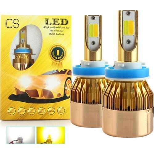 50Pcs/Lot 25Pair C6 H7 H1 H3 9005 9006 Dual Colors Headlight 12V H4 LED 72W 8000Lm High-Low Beam COB Car Lights 6000K 3000K