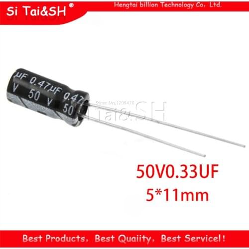 50PCS Higt quality 50V0.33UF 5*11mm 0.33UF 50V 5*11 Electrolytic capacitor