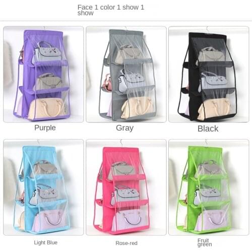 6 Pocket Hanging Handbag Organizer for Wardrobe Closet Transparent Storage Bag Door Wall Clear Sundry Shoe Bag with Hanger Pouch