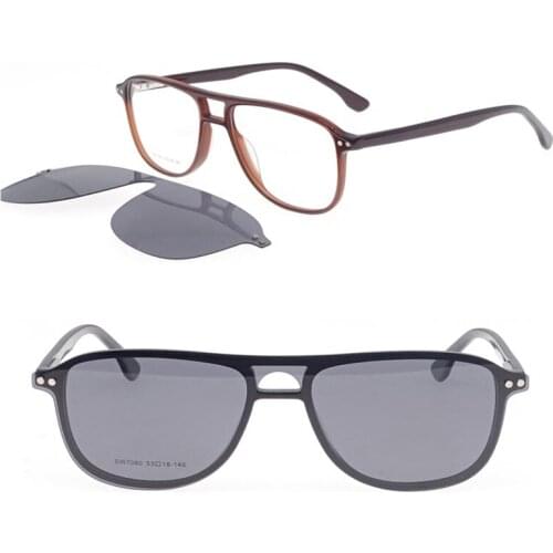 7080 pilot acetate flexiable hinge prescription cool dual bridge glasses with clip on polarization sunglasses lenses for men