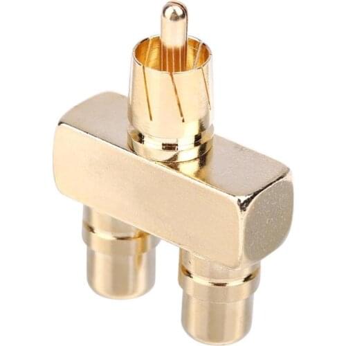 ALLOYSEED Copper Gold Audio Adapter RCA AV Audio Video Splitter Plug 1 Male To 2 Female Converter Connector 40*28*12mm