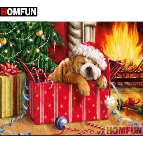 HOMFUN Full Square/Round Drill 5D DIY Diamond Painting "Animal dog" Embroidery Cross Stitch 5D Home Decor Gift A17830